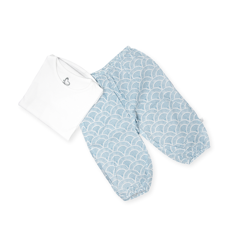 Image of art deco blue top & pant