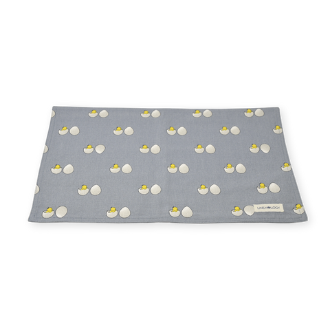 Dining Set - Chick & egg  - Blue Fog - Acrylic Coated Table Cloth (solid), 6 Double sided Place mats (print/solid), Napkins (Solid - Set of 6)