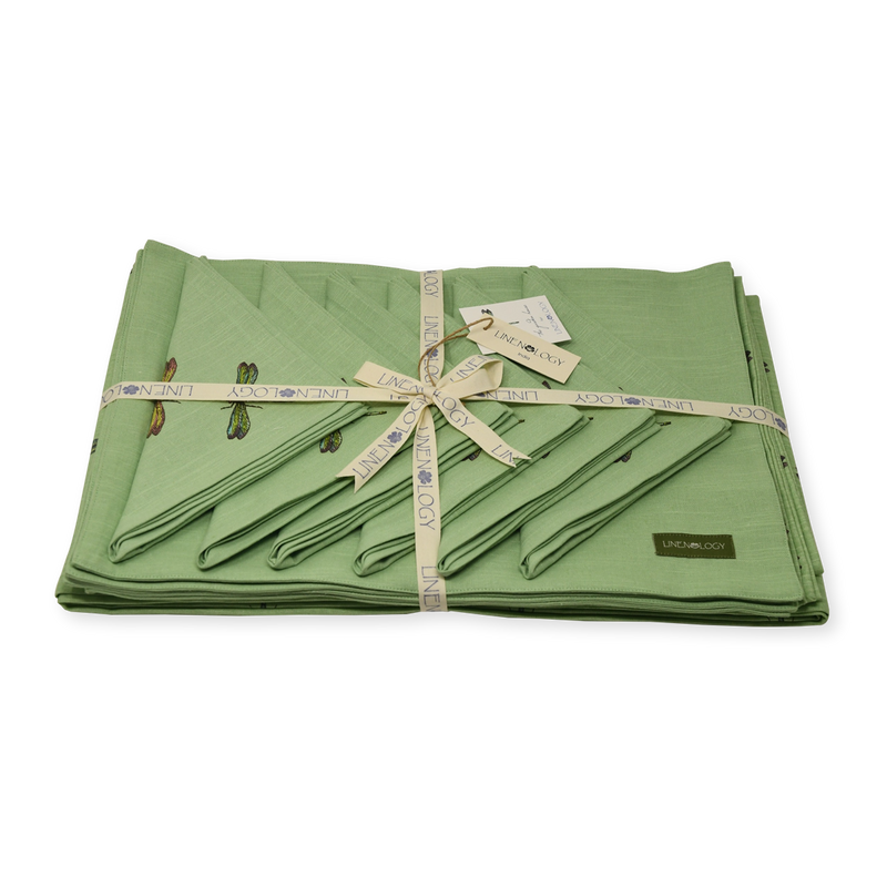 Dining Set - Akitsu - Seafoam - Acrylic Coated Table Cloth, 6 Place mats, Napkins ( Set of 6) (Copy)