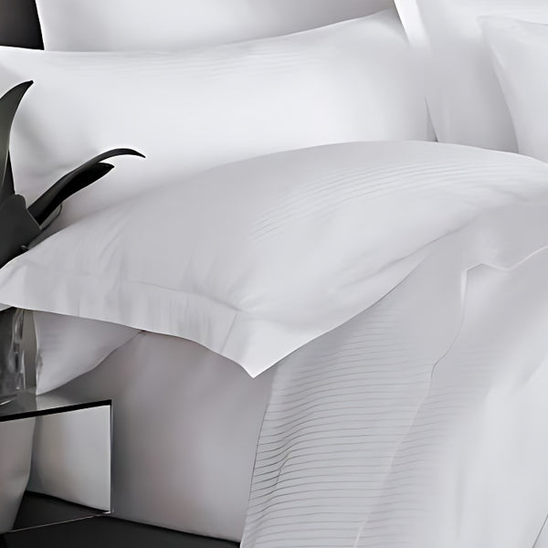 The Hotel Collection - White Satin Stripe Cotton Duvet Cover with Two Pillow Covers