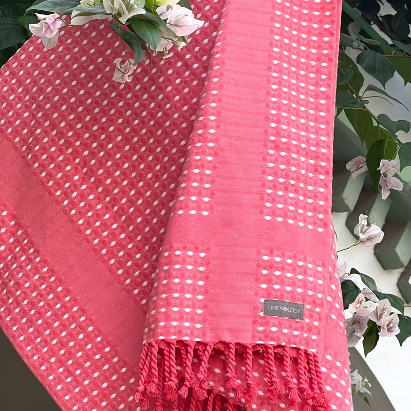 Hammam Waffle Towel - Sunset Coral