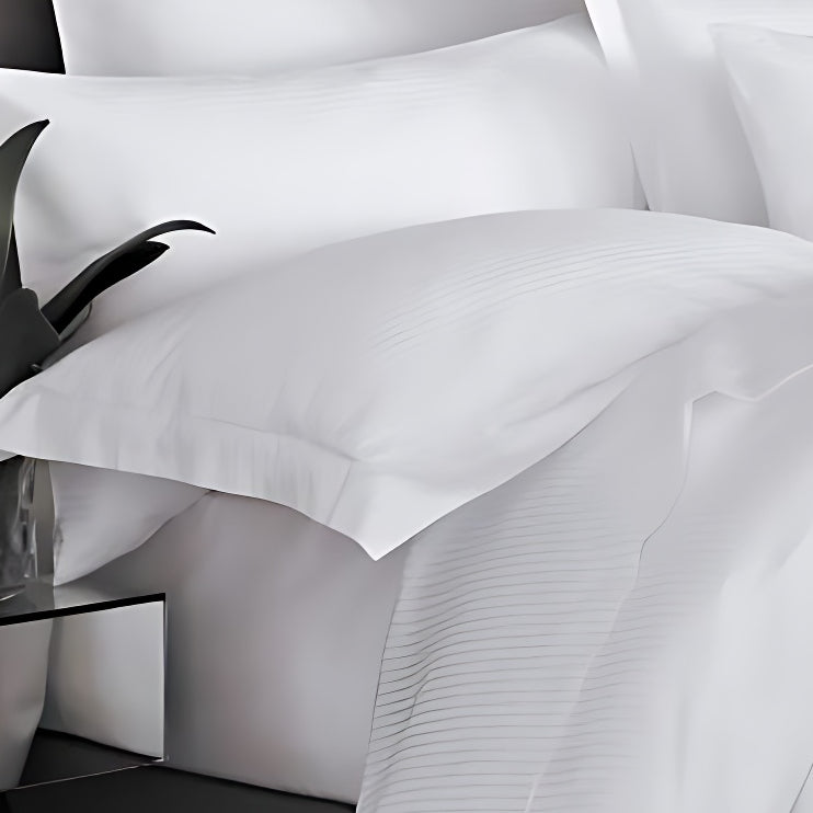 The Hotel Collection - White Satin Stripe Cotton Double Bed Sheet with Two Pillow Covers