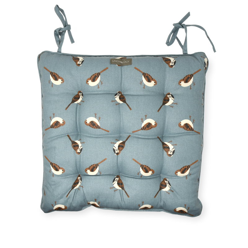 Chair Pad with Ties - Sparrows- Cameo Blue