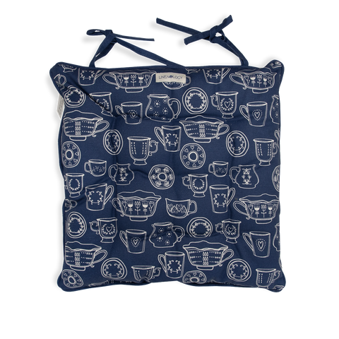 Chair Pad with Ties - Cup & Saucer - Navy