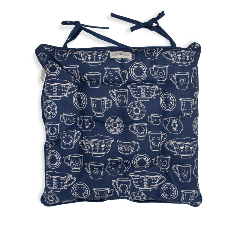 Chair Pad with Ties - Cup & Saucer - Navy