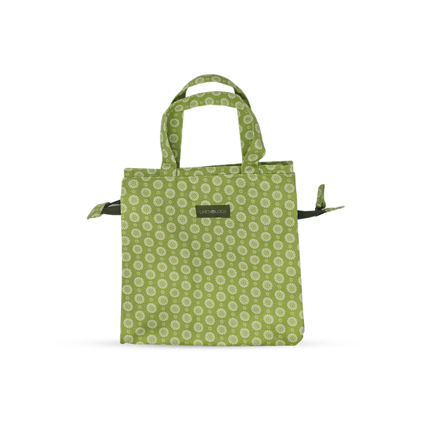 Tall Acrylic Coated Lunch Bag with Zip - Geo Lime