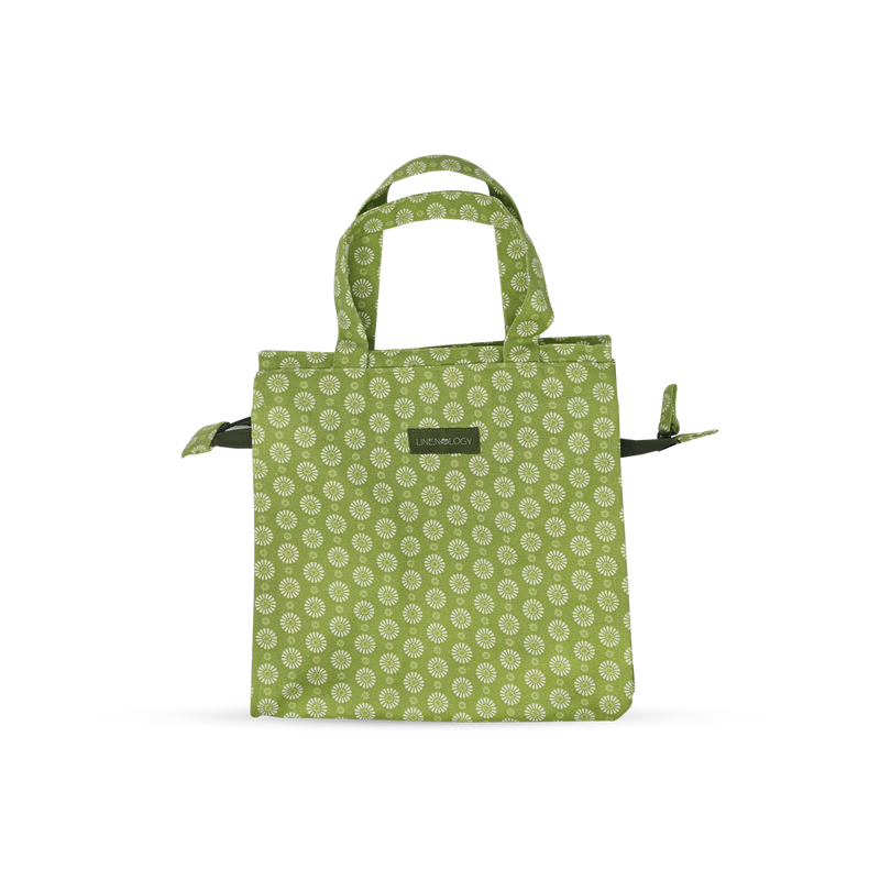 Tall Acrylic Coated Lunch Bag with Zip - Geo Lime