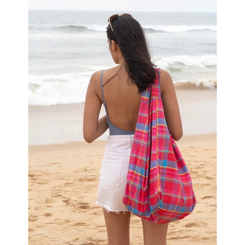 Beach Bag - Manic Madras - Red