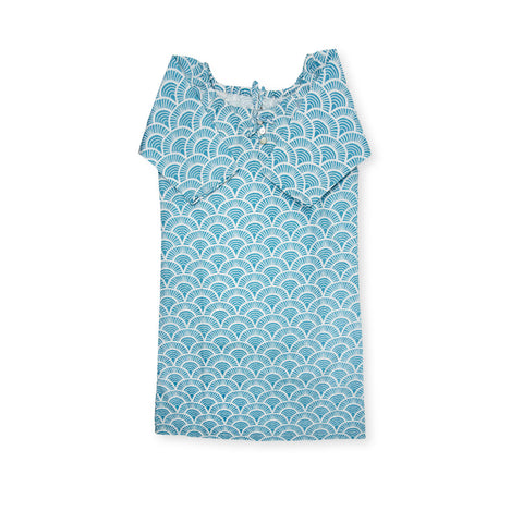 Handprinted Organic Nightgown - Art Deco - Blue