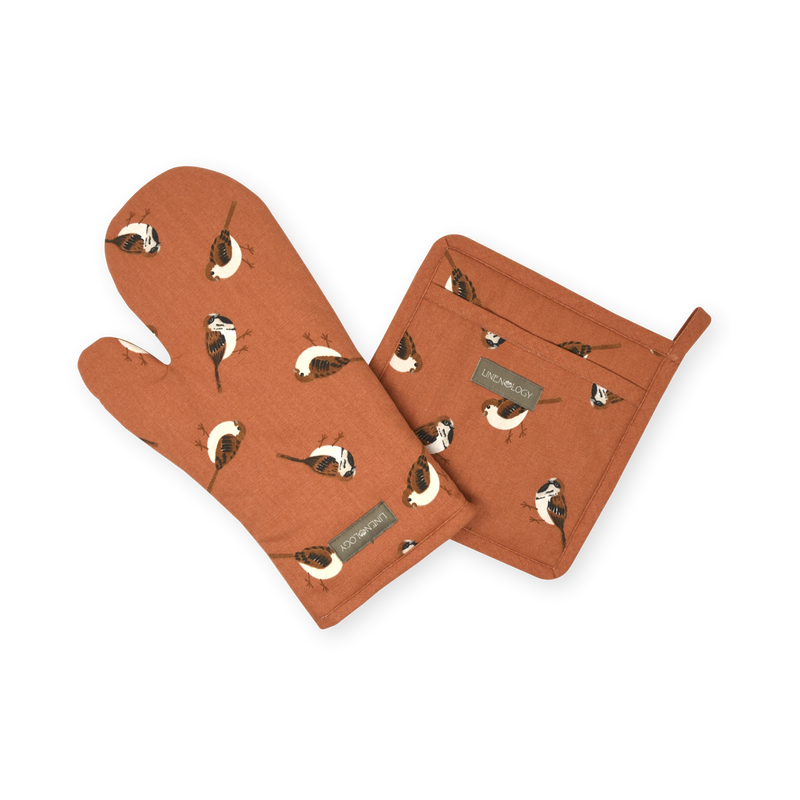 Oven Mitt & Pot Holder Set - Sparrows - Burnt Chilli
