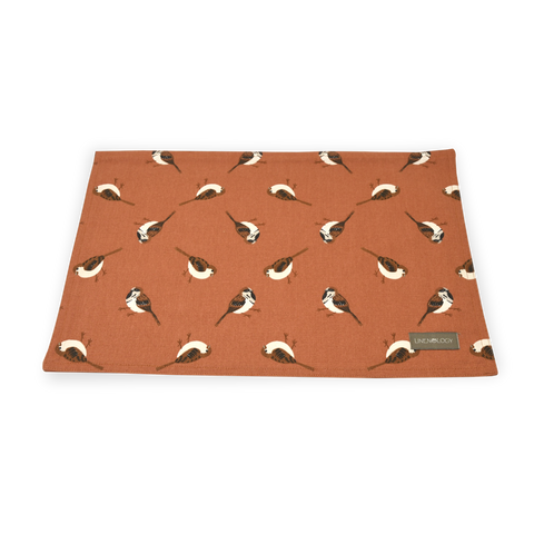 Dining Set - Sparrows - Burnt Chilli - Acrylic Coated Table Cloth (solid), 6 Place mats (print), Napkins (Set of 6)