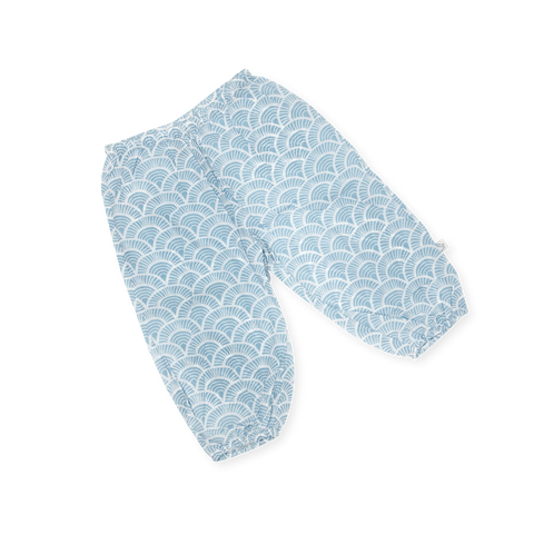 Handprinted  Organic Voile Pants - Art Deco - Blue