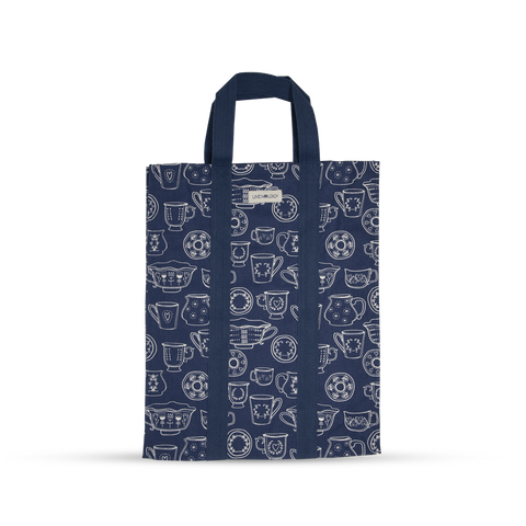 Shopping Bag with Webbing Handle - Cup & Saucer - Navy