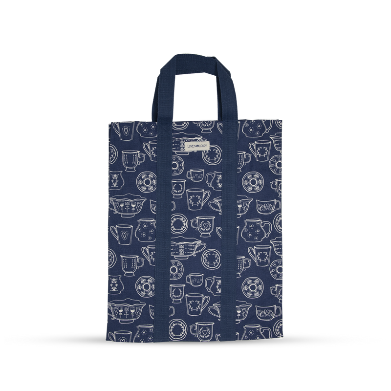 Shopping Bag with Webbing Handle - Cup & Saucer - Navy
