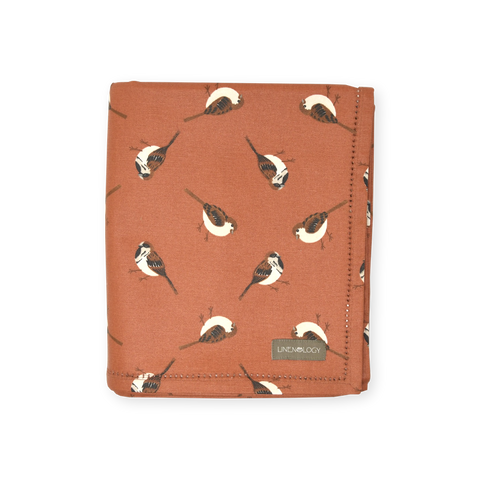 Acrylic Coated Table Cloth - Sparrows - Burnt Chilli
