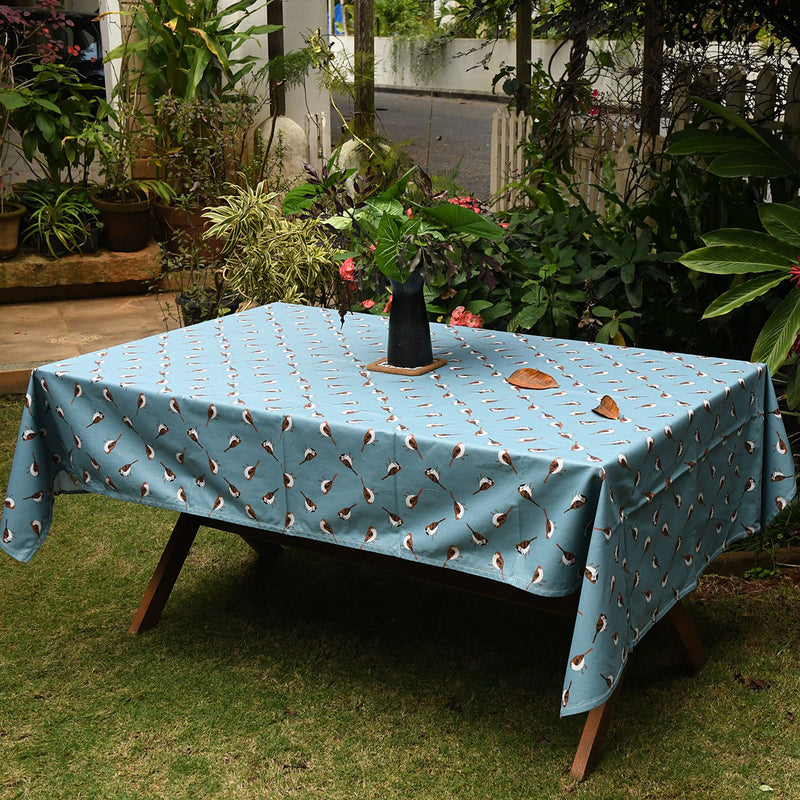 Acrylic Coated Table Cloth - Sparrows - Cameo Blue