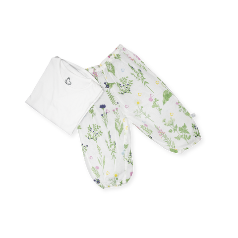 Organic Set - Jersey Top with Voile Pants - Swedish Flora