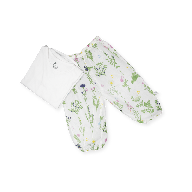 Organic Set - Jersey Top with Voile Pants - Swedish Flora